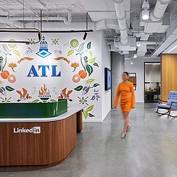 LinkedIn Atlanta office reception with environmental graphics